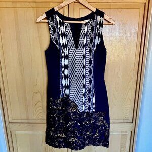 Sleeveless navy A-line dress